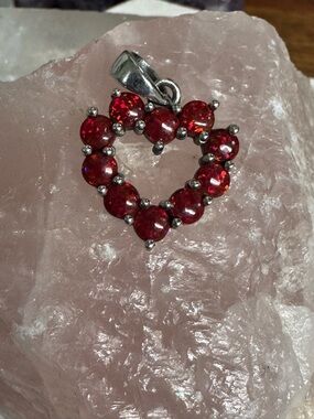 Sterling Silver Rich Red Heart Pendant with Lab-created Red Opals
